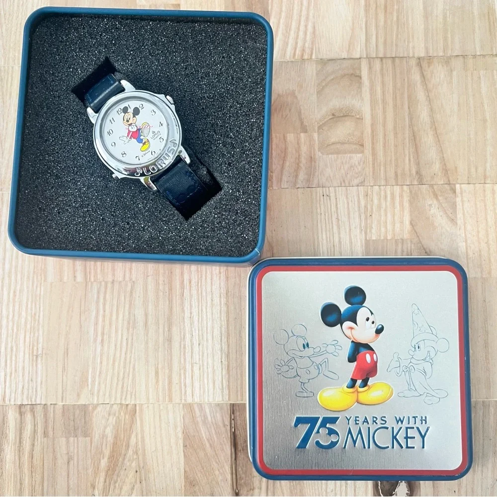 Disney musical Mickey Mouse 75th anniversary watch and tin NEW BATTERY